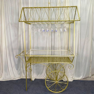 Metal Wire Candy Dessert Cart with Wheels - Gold/White