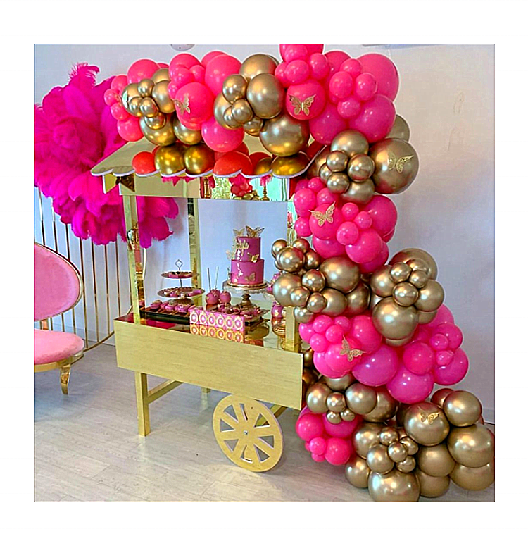 Acrylic+PVC Candy Dessert Cart with Wheels - Gold