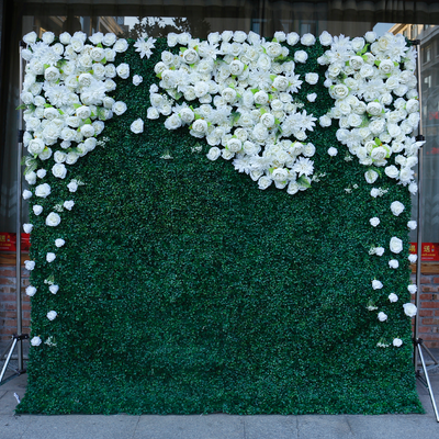 BD-052 2D Fabric Artificial Green Wall Rolling Up Curtain Flower Wall - 8ft*8ft