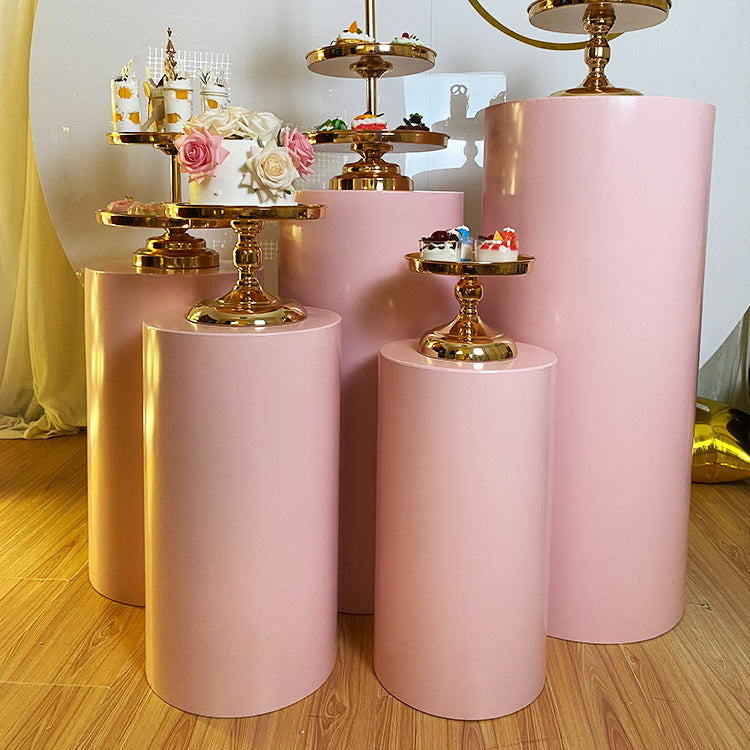 Pink Metal Cylinder Round Plinths Set - 5 Pieces