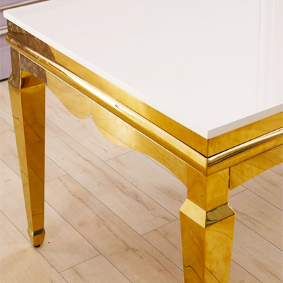 Gold Stainless Steel Rectangle Dining Table - White/Black