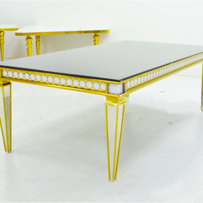 Gold Stainless Steel Rectangle Dining Table - Black/White