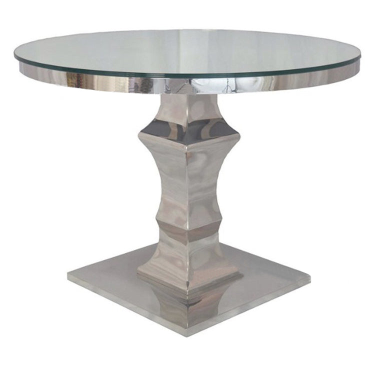 Gold Stainless Steel Round Dining Table - White