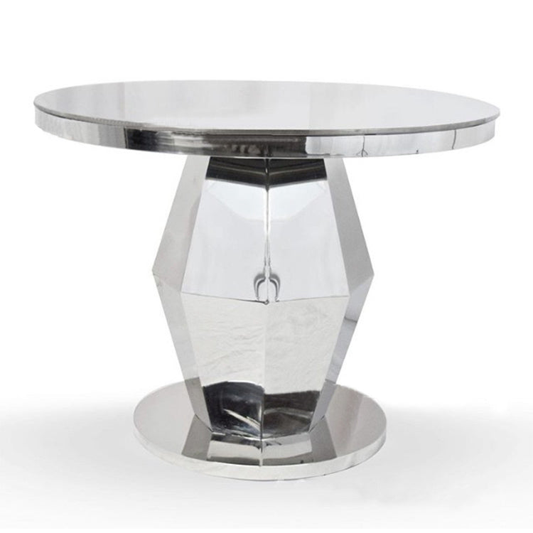 Gold Stainless Steel Round Dining Table - White