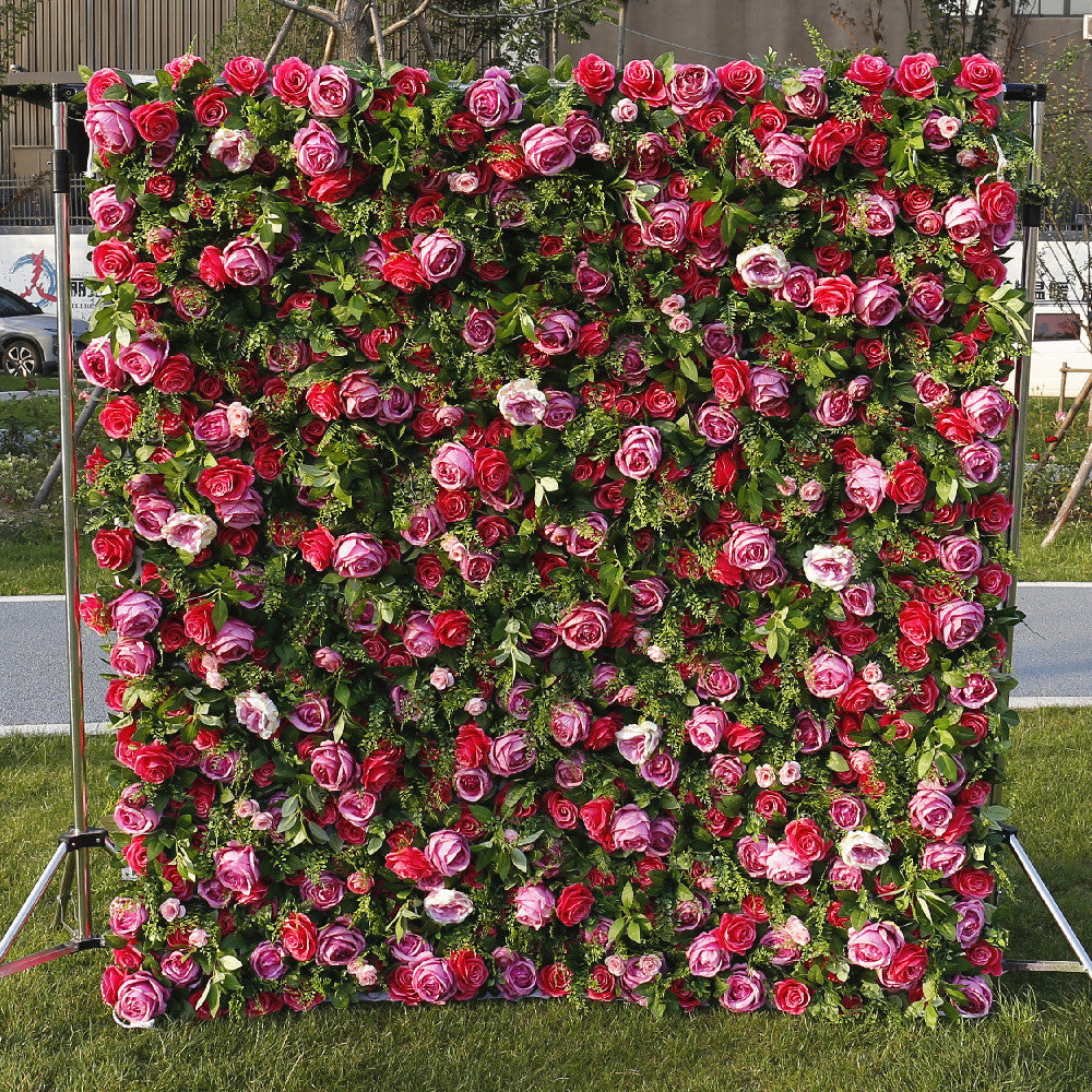 BD-038 3D Fabric Artificial Flower Backdrop Rolling Up Curtain Flower Wall - 8ft*8ft