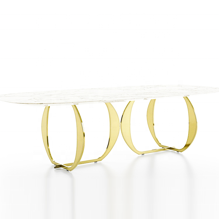 Gold Stainless Steel Rectangle Dining Table - White