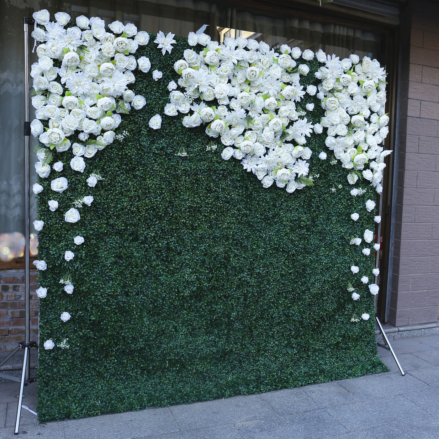 BD-052 2D Fabric Artificial Green Wall Rolling Up Curtain Flower Wall - 8ft*8ft