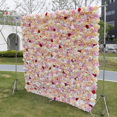 BD-018 2D Fabric Artificial Flower Backdrop Rolling Up Curtain Flower Wall - 8ft*8ft