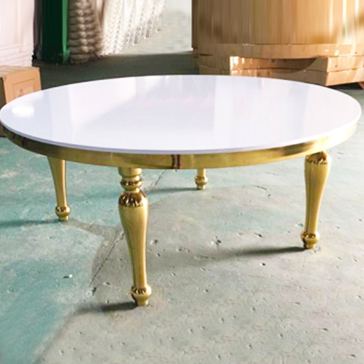 Gold Stainless Steel Round Dining Table - White