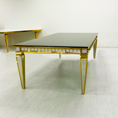 Gold Stainless Steel Rectangle Dining Table - Black/White