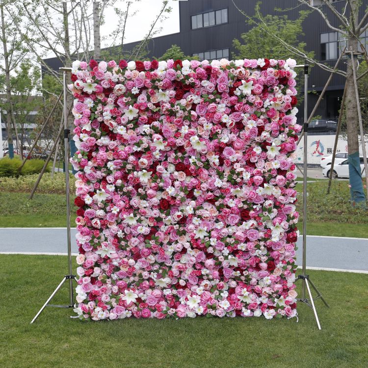 BD-023 3D Fabric Artificial Flower Backdrop Rolling Up Curtain Flower Wall - 8ft*8ft