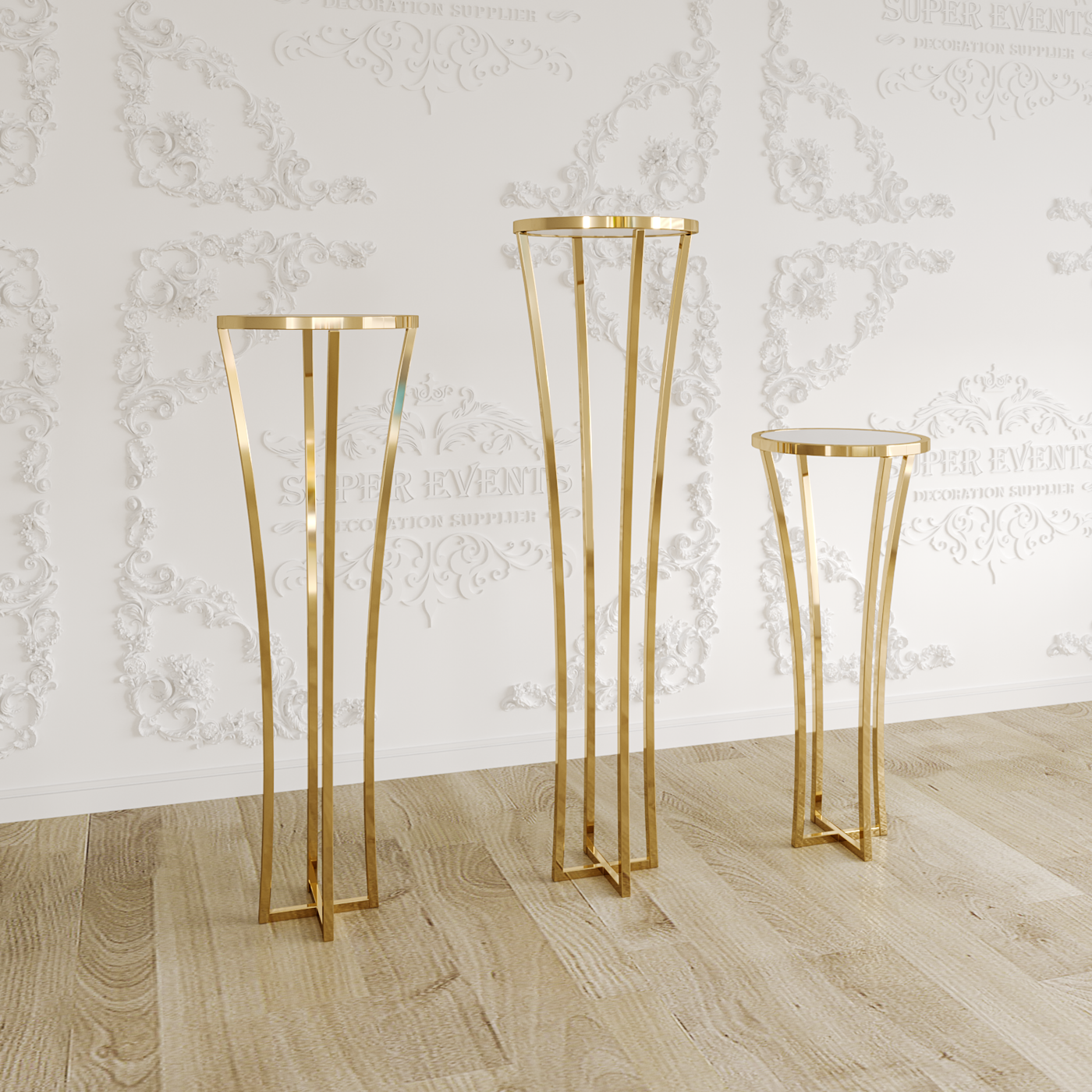 3 Pieces Stainless Steel Display Plinths Set - Gold