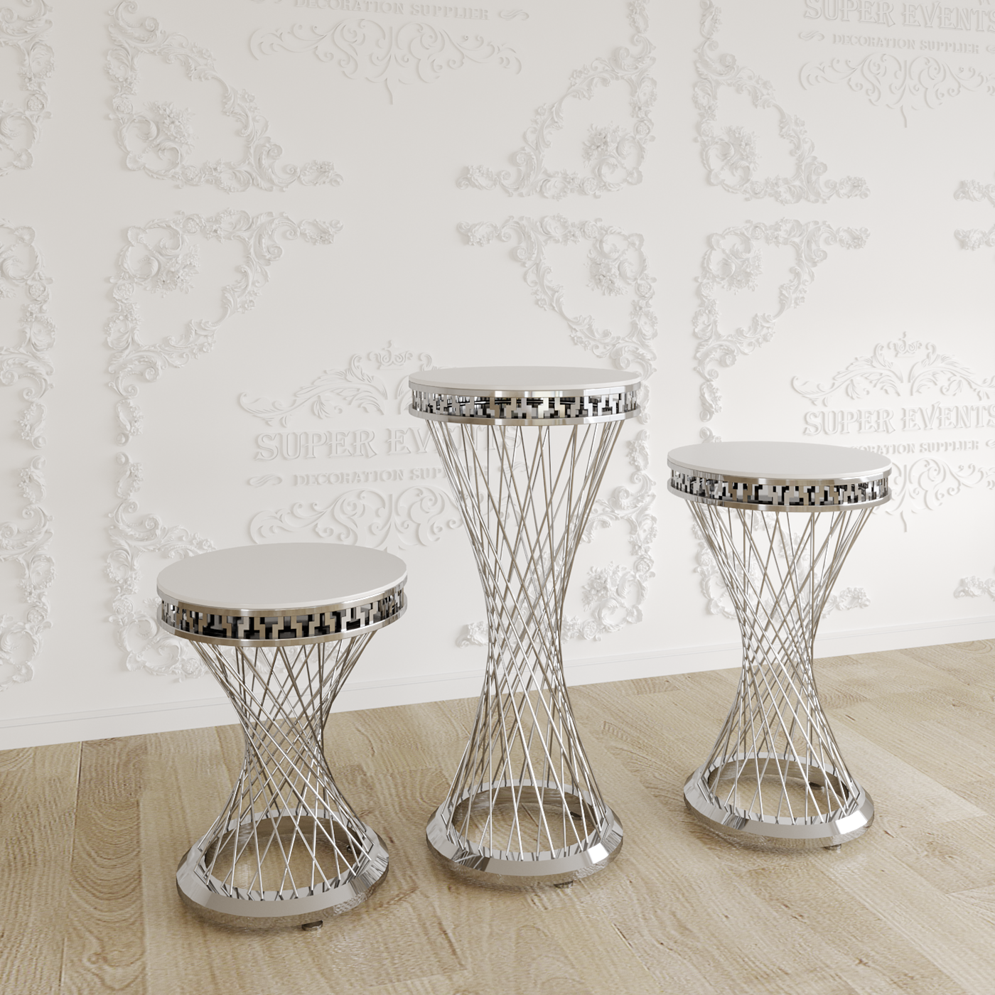 3 Pieces Stainless Steel Display Plinths Set - Gold