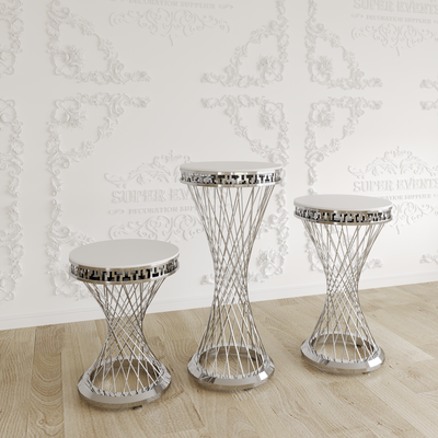 3 Pieces Stainless Steel Display Plinths Set - Silver
