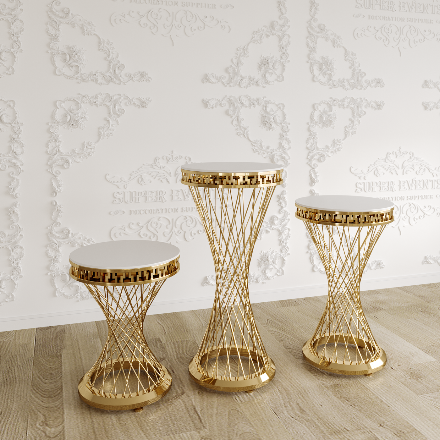 3 Pieces Stainless Steel Display Plinths Set - Gold