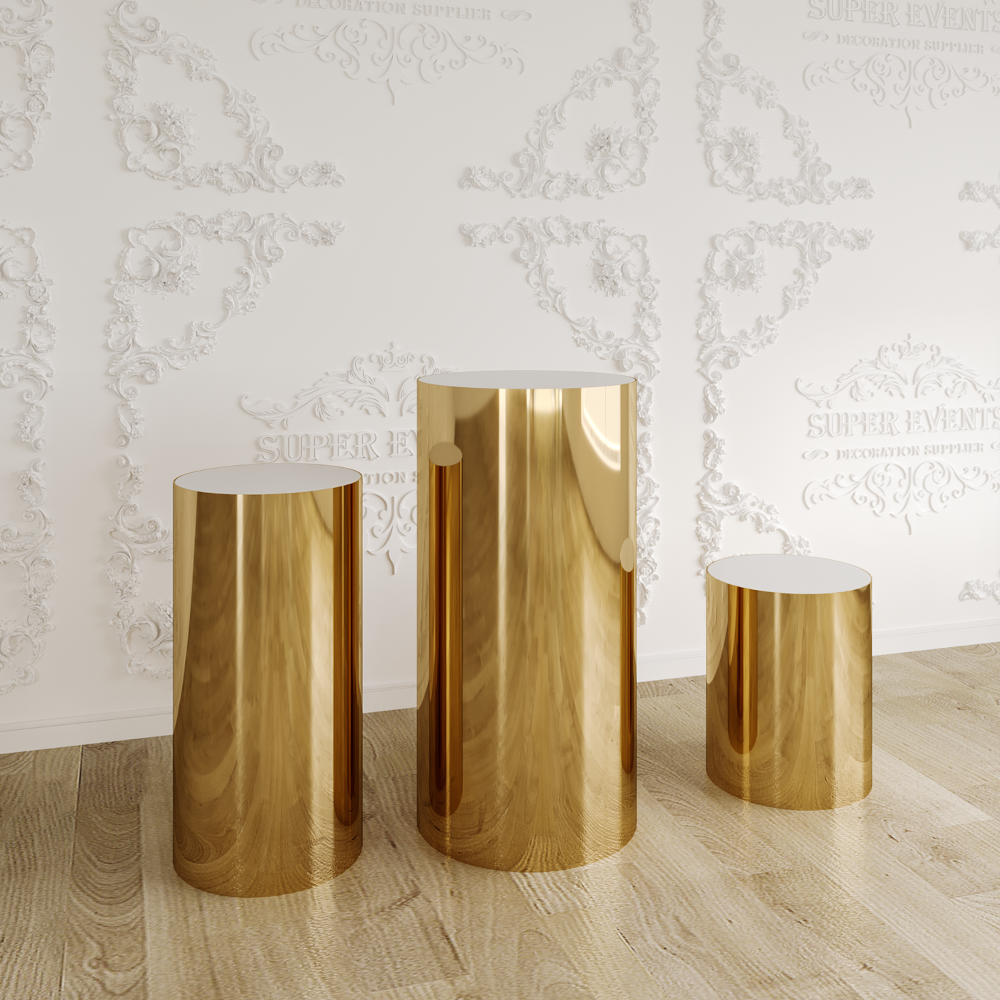 3 Pieces Stainless Steel Display Plinths Set - Gold