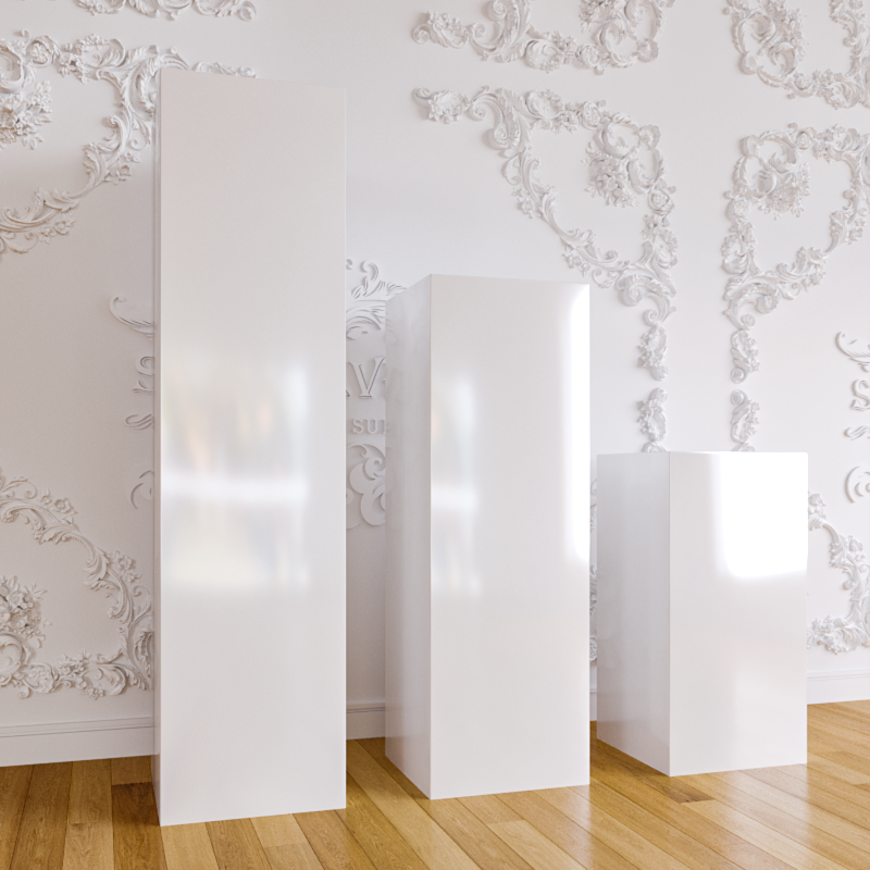 White Acrylic Cylinder Square Plinths Set - 3/5 Pieces