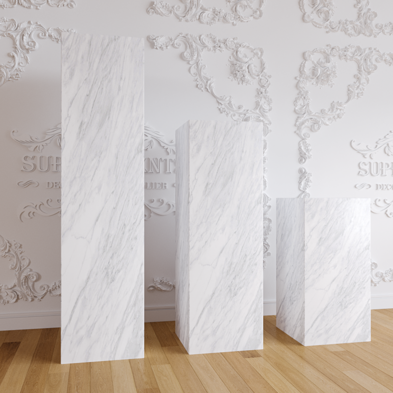 White PVC Cylinder Square Plinths Set - 3 Pieces