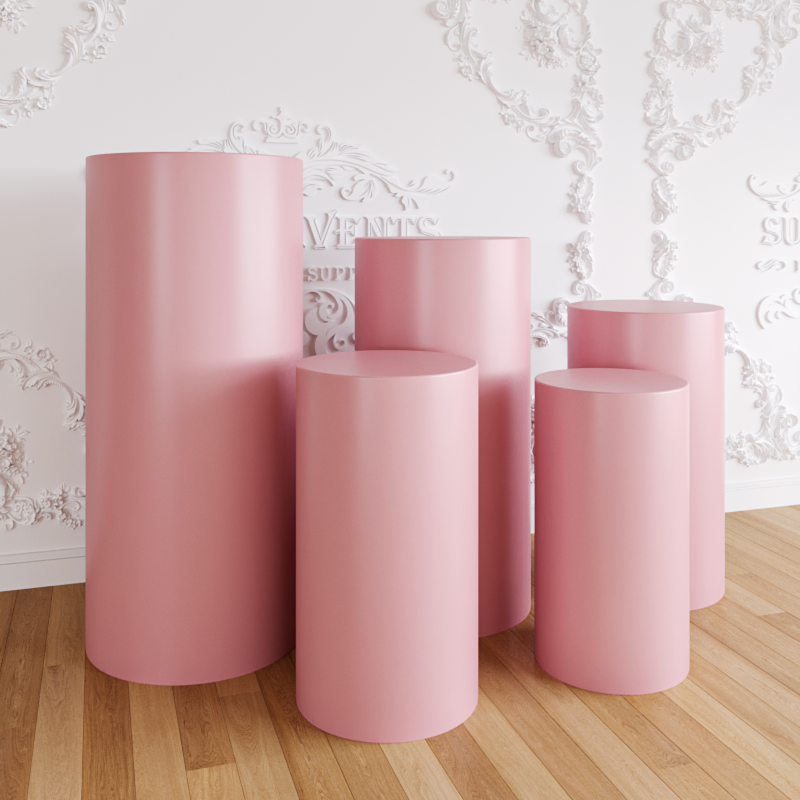 Pink Metal Cylinder Round Plinths Set - 5 Pieces