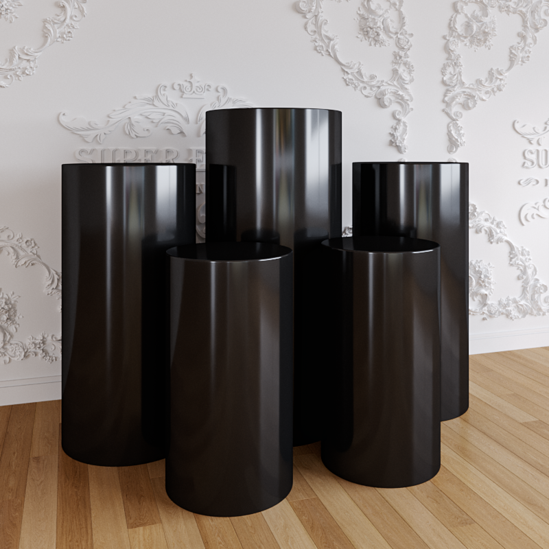 Black Acrylic Cylinder Round Plinths Set - 3/5 Pieces