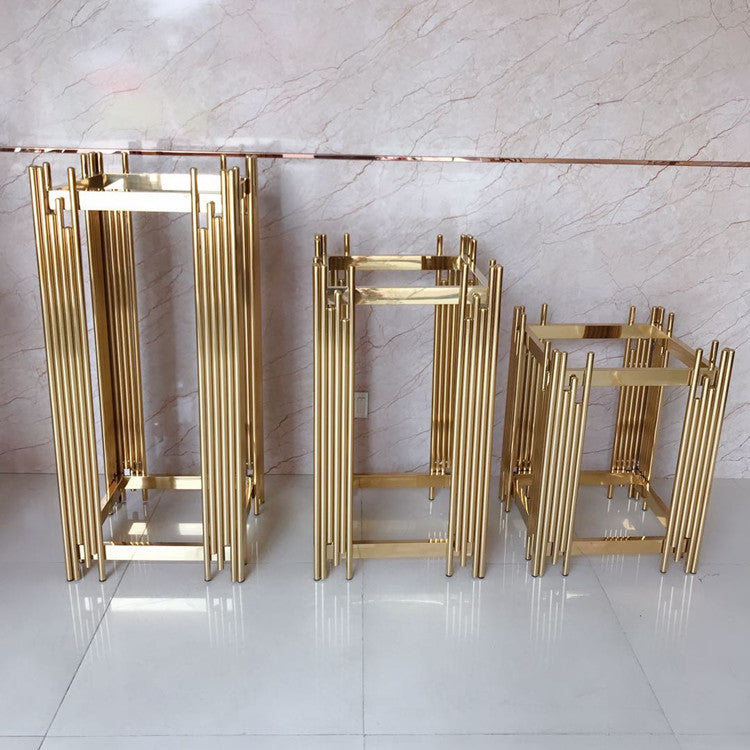 3 Pieces Stainless Steel Display Plinths Set - Gold