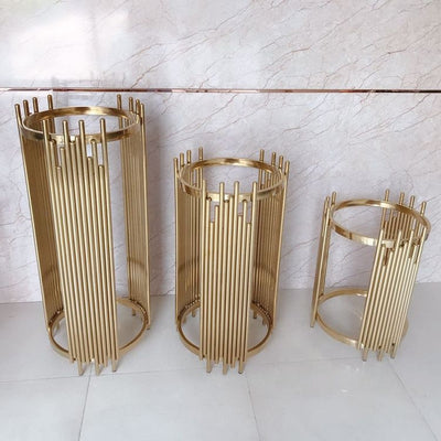 3 Pieces Stainless Steel Display Plinths Set - Gold