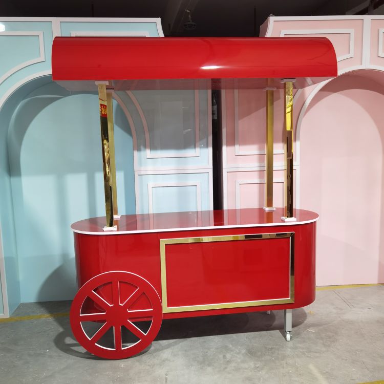 MDF Candy Dessert Cart with Wheels - Red