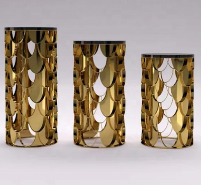 3 Pieces Stainless Steel Display Plinths Set - Gold