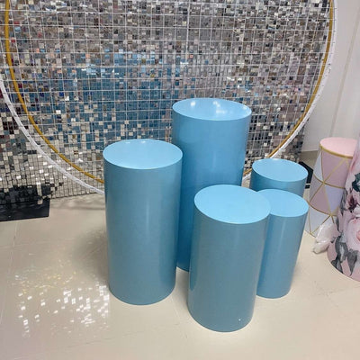 Blue Acrylic Cylinder Round Plinths Set - 3/5 Pieces