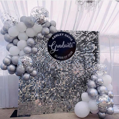 Easy Connect Shimmer Wall Panels / Transparent Grid Backing & Square Sequins - Silver