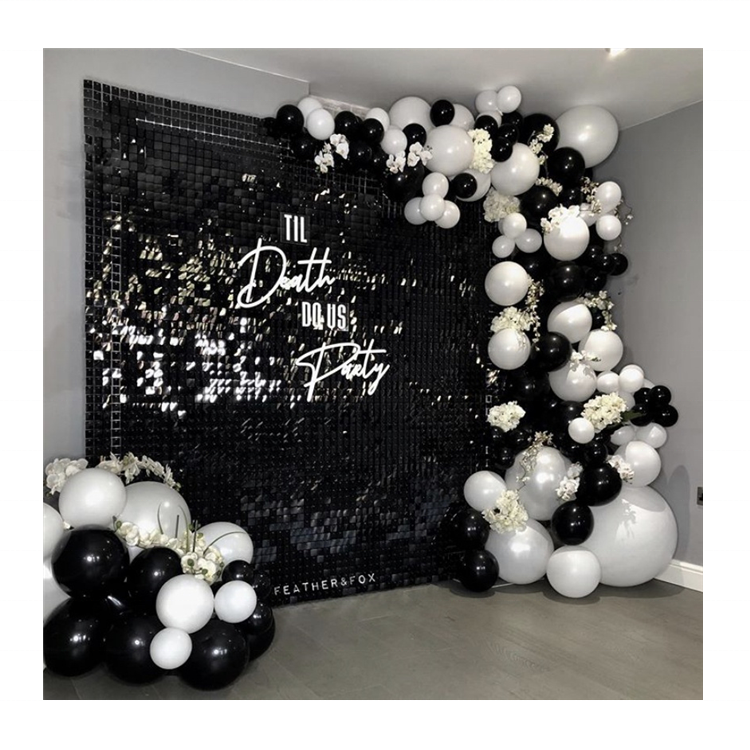 Shimmer Wall Panels / Black Backing & Square Sequins - Black
